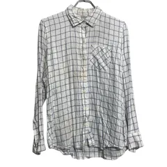GAP 長袖 チェックシャツ M レディース ホワイト ギャップ ポケット 古着卸 アメリカ仕入 a612-6639