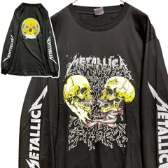 ⭐︎ メタリカ METALLICA 黒 長袖 Tシャツ ロンT バンド ロングスリーブ デザイン 袖 両面 プリント 派手 奇抜 古着 ビンテージ vintage ロック メタル ヒップホップ ラッパー アーティスト 7部袖 2025  2980 p20/
