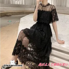 パーティドレス 総レース シースルー ドレス ワンピース 結婚式 お呼ばれ 大きいサイズ 袖あり 半袖 ミモレ丈 フォーマル 二次会 韓国 黒