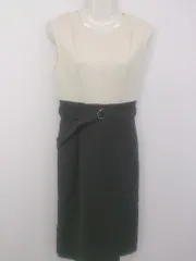 ◇ ◎ NATURAL BEAUTY BASIC ベルト付 ノースリーブ 膝下丈 ワンピース サイズM オフホワイト ブラウン レディース P  【中古】 【1211300002000】