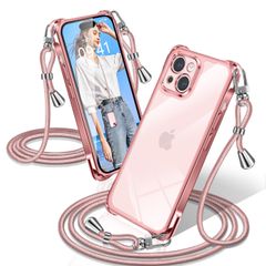 【大人気】iPhone 15 ケース クリア ショルダー 耐衝撃 iPhone15 カバー クロスボディショルダー 透明 アイフォン15 カバー 電気メッキ加工 ファッション設計 長さ調整 TPUスマホ ポータブル 落下を防ぐ 四隅の保護 (ローズゴールド)