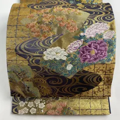 じゅらく　袋帯　帝王紫　花紋　唐草　菊　グリーン　着物　102a d じゅらく 袋帯 帝王紫 花紋 唐草 菊 グリーン 着物 102a d