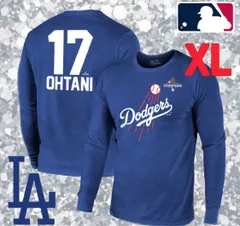 MLB公式大谷選手ロサンゼルスドジャース 大谷翔平選手 ネーム＆背番号バックプリント長袖Tシャツ 薄手トレーナー　ロングTシャツ ロンT 2024年ワールドシリーズ優勝チャンピオン カラー　ブルー サイズ　XL  MADE in USA　開幕戦　東京シリーズ