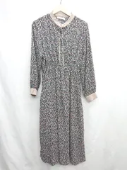 ◇ ⊇ w closet ダブルクローゼット 花柄 長袖 ロング ワンピース サイズM ブラック系 レディース E  【1503050030434】