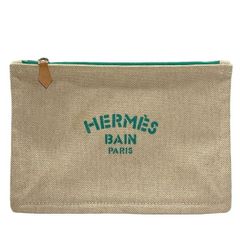 HERMES エルメス ニューヨッティングPM ポーチ 小物入れ マルチポーチ 化粧ポーチ メイクポーチ ロゴ キャンバス ベージュ グリーン