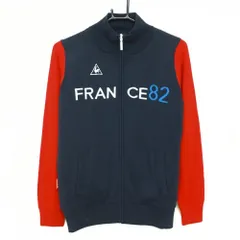 ルコック ニットジャケット ネイビー×レッド ロゴ刺しゅう 裏地付き ウール混  レディース M ゴルフウェア le coq sportif