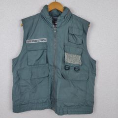 OFF ROAD EXPRESS オフロードエクスプレス 中綿ベスト ジップアップ 多機能ポケット ロゴ アースカラー グリーン メンズ 古着 ワーク系