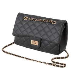 ブラック [クロスマーベリー] キルティングバッグ ショルダー チェーン 大きめ 斜めがけ レディース レザー 2way 大容量 R47 Black