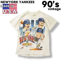【希少】 90s ヴィンテージ USA製 ニューヨーク ヤンキース NEWYORK YANKEES 1994 カートゥーン プリント デルタ DELTA ベースボール Tシャツ シングルステッチ M ホワイト メンズ