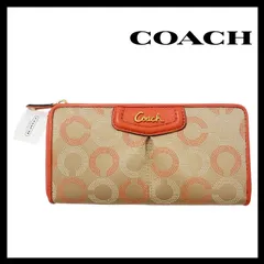 【COACH】シグネチャー 長財布 キャンバス ベージュ オレンジ F48051 ラウンドファスナー コーチ (SER-5017)