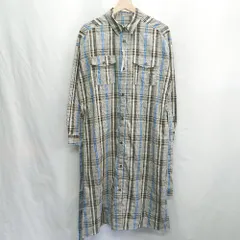 ◇ Θ ◎ ●未使用● THE SHOP TK チェック柄シャツ 長袖 ロング丈 ワンピース サイズM ブルー ブラウン系 レディース E  【1502060030236】