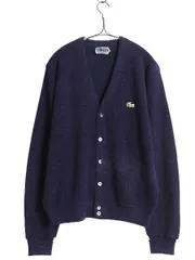 【お得なクーポン配布中!】 70s 80s ラコステ アクリル ニット カーディガン メンズ レディース М ヴィンテージ 羽織り 前開き 糸巻タグ セーター シンプル ネイビー