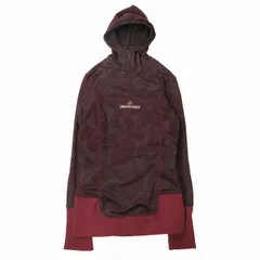アディダス バイ ステラマッカートニー adidas by Stella McCartney ボタニカル リーフ柄 ストレッチ ハーフジップ プルオーバー パーカー フーディー ロング Tシャツ ロゴ プリント カットソー トップス 総柄 M バーガンディー
