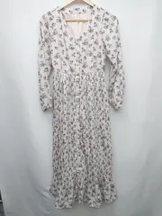 ◇ NICE CLAUP ナイスクラップ プリーツ 総柄 花柄 長袖 ロング丈 ワンピース サイズF ピンク系 マルチ レディース P  【1402270007205】