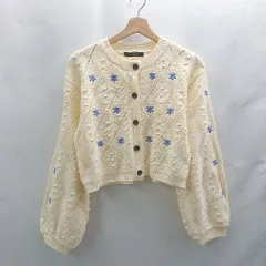 ◇ ⊂ w closet ダブルクローゼット 花柄刺<!-利用不可文字-!> 長袖 カーディガン サイズF アイボリー レディース E  【1502180057304】