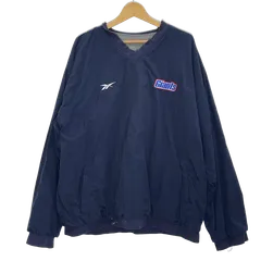 90's/90年代 NFL Reebok リバーシブルプルオーバー ナイロンジャケット Vネック ウォームアッププルオーバー Giants ライトアウター ロンT フロント刺繍 オーバーサイズ ビックシルエット メンズ ネイビー/グレー