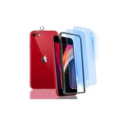 対応 iPhone se2 / se3 ガラスフィルム ブルーライトカット iphone se 第3世代 フイルム （２枚入り）+レンズ保護（２枚入り）+ガイド枠【 国産旭硝子素材 - 高 品質】 アイホンse 3世代 強化ガラス ブルーライトカット アイ 1