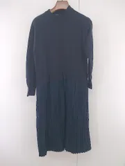 ◇ AFTERNOONTEA WARDROBE 切替 ニット プリーツ 長袖 膝下丈 ワンピース サイズMR ネイビー レディース E  【1304080001865】