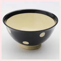 （３Ｐセット）美濃焼　粉引水玉　飯碗（黒）　※陶器,定番,個性的,シリーズ,高級感,高品質,日本製,和食器,レトロモダン,かわいい,可愛い,水玉模様,おしゃれ,ドット柄,ご飯,お茶碗,ブラック　◎2セット目以上大幅値引き対象商品♪