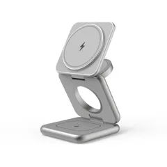 【新着商品】S20/S10/S10+/S9/Airpods seris/Galaxy 16/15/14/13/12 iPhone 2/3/pro/Apple アルミ合金 フリップ&フォールド ワイヤレス出力(22W) 3台同時 コンパクト Watch シルバー