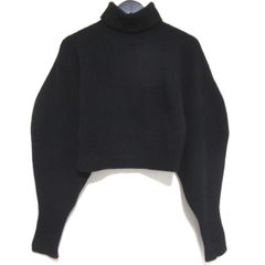良品 cygne シーニュ ロングスリーブ タートルネック ショート丈 クロップド ニット セーター ブラック レディース 古着 中古 USED