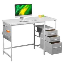 Maihail パソコンデスク引き出し付き 学習机 pcデスク 幅100cm×奥行48cm ゲーミングデスク白 左右入替可 在宅ワーク デスク オフィスデスク 勉強机 白 1