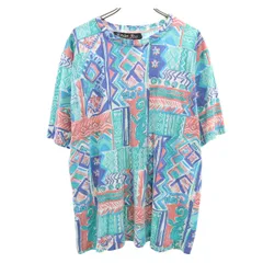 katelyn rose ケイトリンローズ 90s USA製 オールド 総柄 半袖 Tシャツ 1X ブルー系 レディース 古着