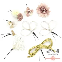 髪飾り 成人式 振袖 袴 茶 ベージュ 白 ゴールド シルバー 水引 組紐 レース 小さい 9点セット 着物 和装 かんざし コーム Uピ No.12-0878