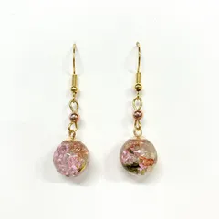 【ハンドメイド】UVレジン ピアス 球体 ドライフラワー ピンク 
