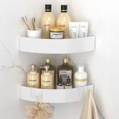 Orimade マグネット バスルーム コーナー ラック フック4個付き ホワイト 約W34×D23×H8cm 浴室用ラック お風呂 おもちゃ 収納 シャワーフック 風呂場/洗面所 水切り 2段式