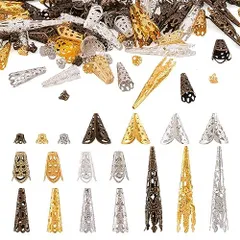 01#混合色#5種類 Beadthoven ビーズキャップ 円錐形 透かし彫り アンティーク調 約450個入り 5種類 チベット風 花座 座金 タッセル用 留め金具 かんざしパーツ アクセサリーパーツ ジュエリー用 DIY ハンドメイド イヤリング ネックレス