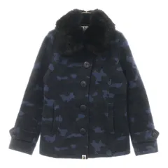 A BATHING APE (アベイシングエイプ) フェイクファー ウールコート カモ柄 レディース ネイビー/ブラック 1860-241-505のサムネイル