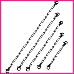 ブラック [Jstyle] 5本 アジャスター チェーン ネックレス 延長 チェーン パーツ ネックレス ステンレス製 5cm 8cm 10cm 12.7cm 15cm 長さ 調整 チェーン アジャスター プラチナ ゴールド ブラック チェーン 延長