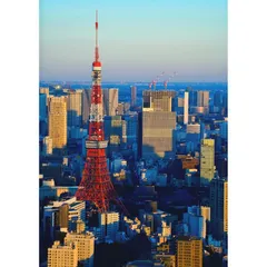 絵画風 壁紙ポスター (はがせるシール式) -地球の撮り方- 東京タワーを一望、六本木ヒルズ展望台「東京シティビュー」からの夕暮れ夜景 キャラクロ C-ZJP-103A2 (A2版 420mm×594mm) ＜日本製＞ ウォールステッカー お風呂ポスターのサムネイル
