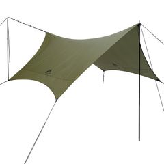 タープ ヘキサタープ 380cm×370cm オリーブ 延長ベルト ポール付き オールインワンセット VASTLAND（ヴァストランド）
