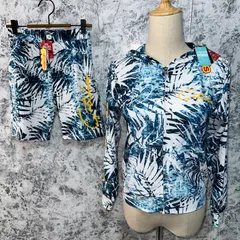 新品　GOTCHA　ガッチャ　セットアップ　水着　ハーフパンツ　セパレート　長袖　薄手　総柄　プール　海　海水浴　水泳用品　水泳　水陸両用　UVカット　キッズ　子供　夏【size 150】　ブルー　青　ホワイト　白　イエロー　黄　ライトブルー　水