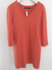 ◇ AZUL BY MOUSSY アズール Vネック ハイゲージニット 七分袖 ミニ ワンピース サイズM オレンジ系 レディース P  【1212290004036】