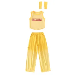☆ イエロー ☆ 130cm ☆ キッズダンス衣装 キッズ ダンス衣装 女の子 キッズダンス ガールズ セットアップ ロングパンツ レッスン着 ヒップホップ ダンス パンツ 可愛い おしゃれ かわいい キッズ服 ジュニア ステージ衣装 衣装 へそ出し 踊り