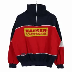 LA MODE DES MONTAGNES 企業ロゴ ハーフジップスウェット 刺繍 ベロアプリント KAESER COMPRESSEURS ネイビー (メンズ L) 中古 古着 O4013