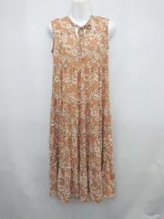 ◇ UNIQLO × PAUL & JOE 花柄 ティアード ノースリーブ 膝下丈 ワンピース サイズXS ブラウン系 マルチ レディース P  【1308160079591】