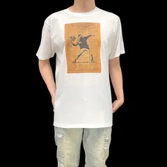 オリジナル ビッグ Tシャツ BANKSY バンクシー 花束 火炎瓶 フラワー ボンバー Flower Thrower 辞書ページ 白 ホワイト 2XL(3L) 3XL(4L) 4XL(5L) 5XL(6L) オーバー サイズ メンズ レディース ユニセックス