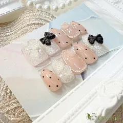 【現品】ネイルチップ　ピンク　シルバー　薔薇　ドット柄