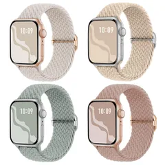 【即日発送】【4枚入り】Suitisbest コンパチブル アップルウォッチ バンド 編み込み 42mm 41mm 40mm 38mm Apple Watch ナイロンバンド 伸縮性 ゴム アップルウォッチ スポーツベルト Series 11 10 9 8 7