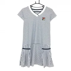 フィラゴルフ 半袖ワンピース 白×ネイビー ボーダー Vネック 胸ロゴ レディース L ゴルフウェア FILA GOLF