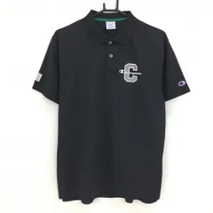 【超美品】チャンピオン 半袖ポロシャツ 黒 ロゴグレー 袖星条旗 メンズ LARGE ゴルフウェア Champion