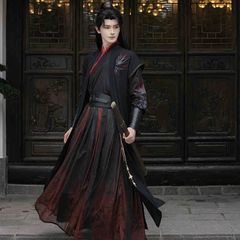 【新品未使用】メンズ漢服セット 2025年新作 高級武侠コスプレ 剣士 剣豪 侍 浪人 戦士風 黒衣装 男女兼用 コスチューム 撮影用 舞台衣装 イベント用 フルセット 刺繍入り ロングローブ ハロウィン 仮装 演劇用 伝統風 中華風 演出服 学園祭 文化祭