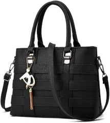 TSショップ ハンドバッグ レディース ショルダーバッグ トート スクエア 斜め掛け 通勤 手提げ かばん 鞄 合成皮革(ブラック,  30x22x12cm)