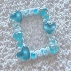 No.219   トレカデコケース　硬質ケース　ホイップデコ　シリコンシーラント　B8サイズ　水色　青　ブルー　ハート　リボン　パステルカラー　推し活グッズ　Teahandmade   トレカデコ