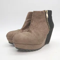 ■ ESPERANZA エスペランサ 厚底 ヒール サイドジップ ゴールド金具 ショート丈 ブーツ サイズS ブラウン レディース E  【1308160041178】