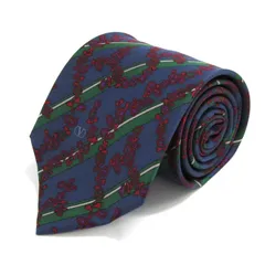 ヴァレンチノ ブランド ネクタイ ロゴ ストライプ柄 花柄 リーフ柄 シルク イタリア製 PO メンズ ネイビー Valentino 【中古】